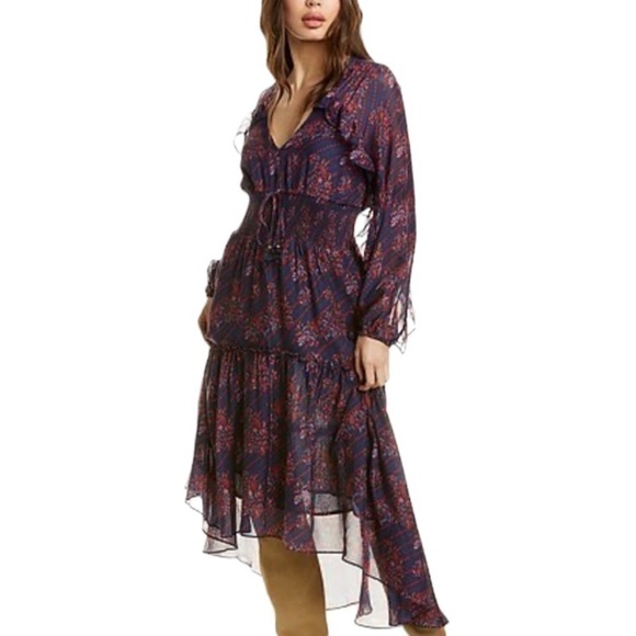 Figue Alessia Silk Dress Paisley Print Navy Red Size M - Picture 1 of 14